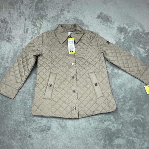Anne Klein Womens Quilted Lightweight Jacket Beige Button-Up Small Size NWT 6639 - Picture 1 of 8